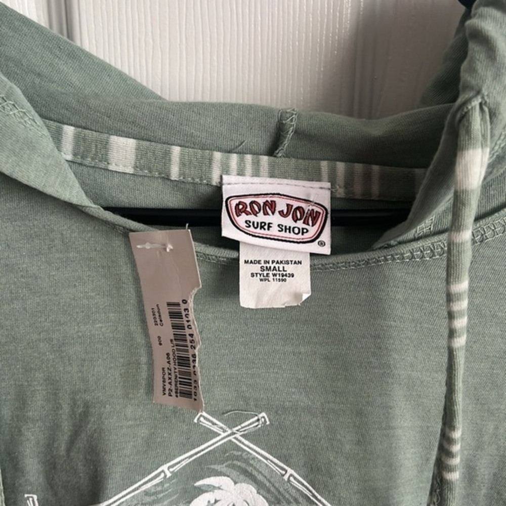 New Ron Jon Surf Shop Hoodie Small Green White Striped Long Sleeve Beachy - Picture 3 of 6